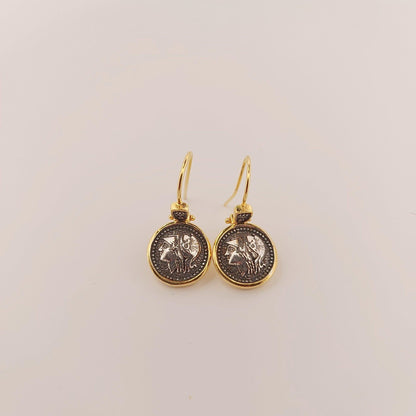Athena Coin Dangle Earrings: Gold-Plated Greek Jewelry