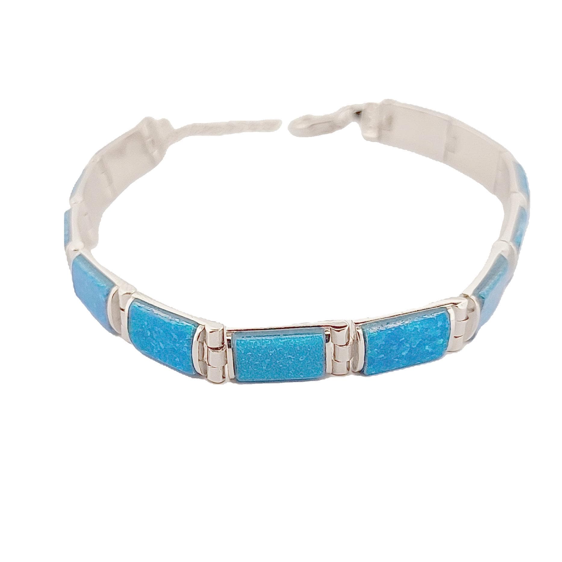 Sterling Silver Blue Opal Link Bracelet, Greek-Inspired Design