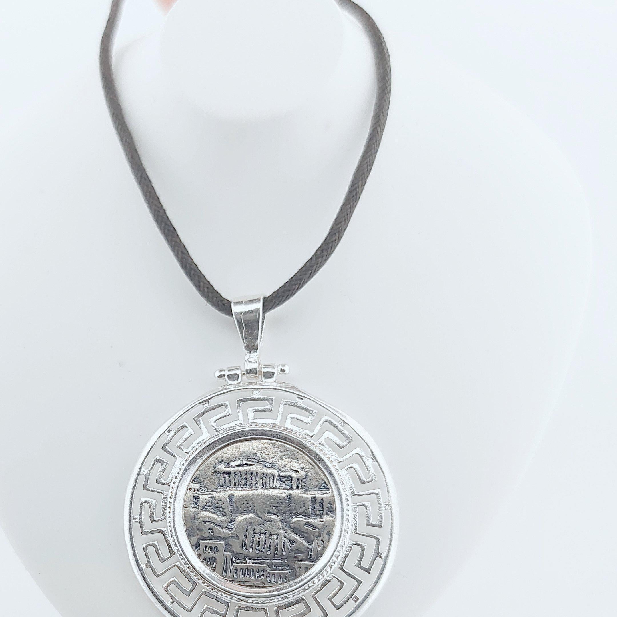 Sterling Silver Greek Pendant: Acropolis & Athenian Owl Coin