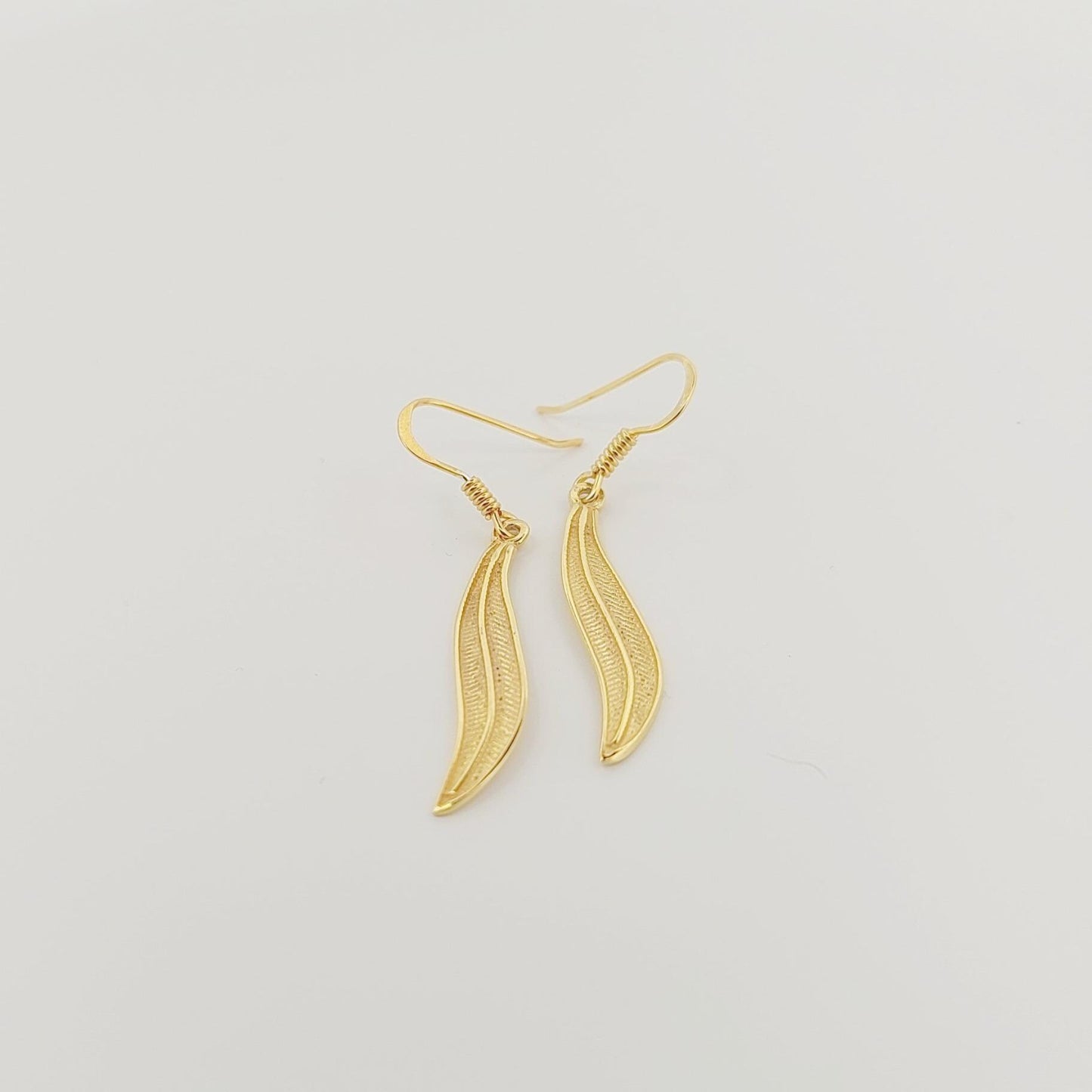 Olive Leaf Dangle Earrings, Silver Gold Plated, Ancient Greek Motif Inspired