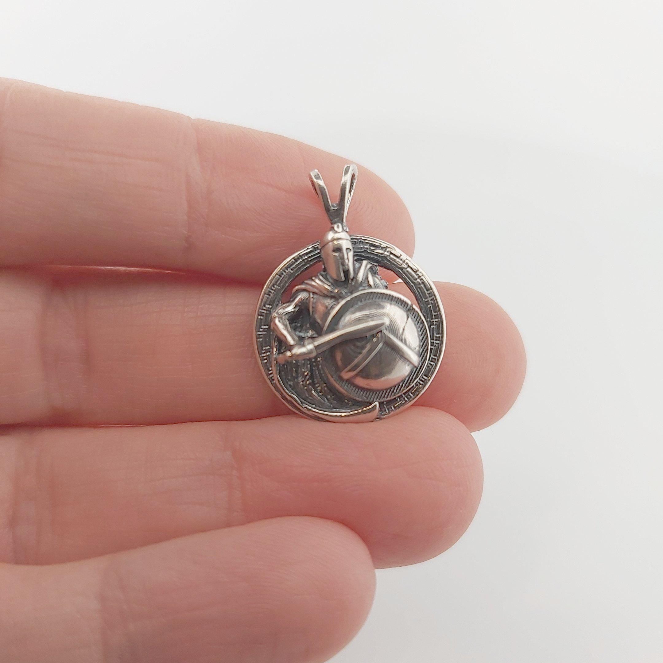 Ancient Greek Spartan Warrior Sterling Silver Pendant, Round Medallion Design