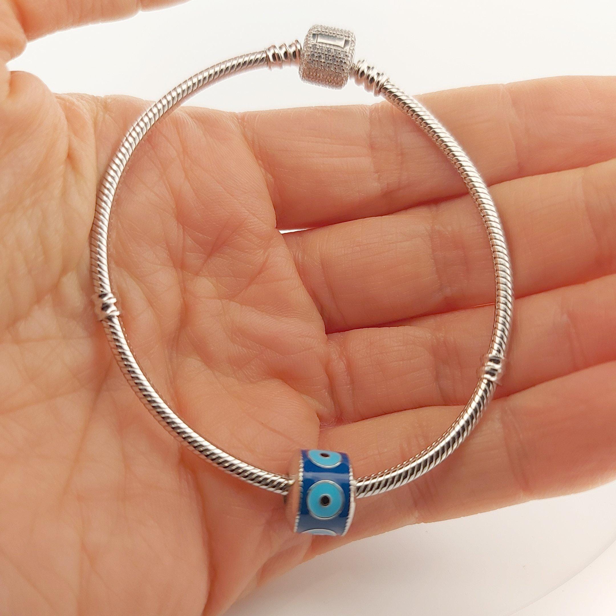 Evil Eye Charm Bead: Blue Enamel, Sterling Silver, Fits Pandora