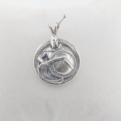 Ancient Greek Spartan Warrior Sterling Silver Pendant, Round Medallion Design