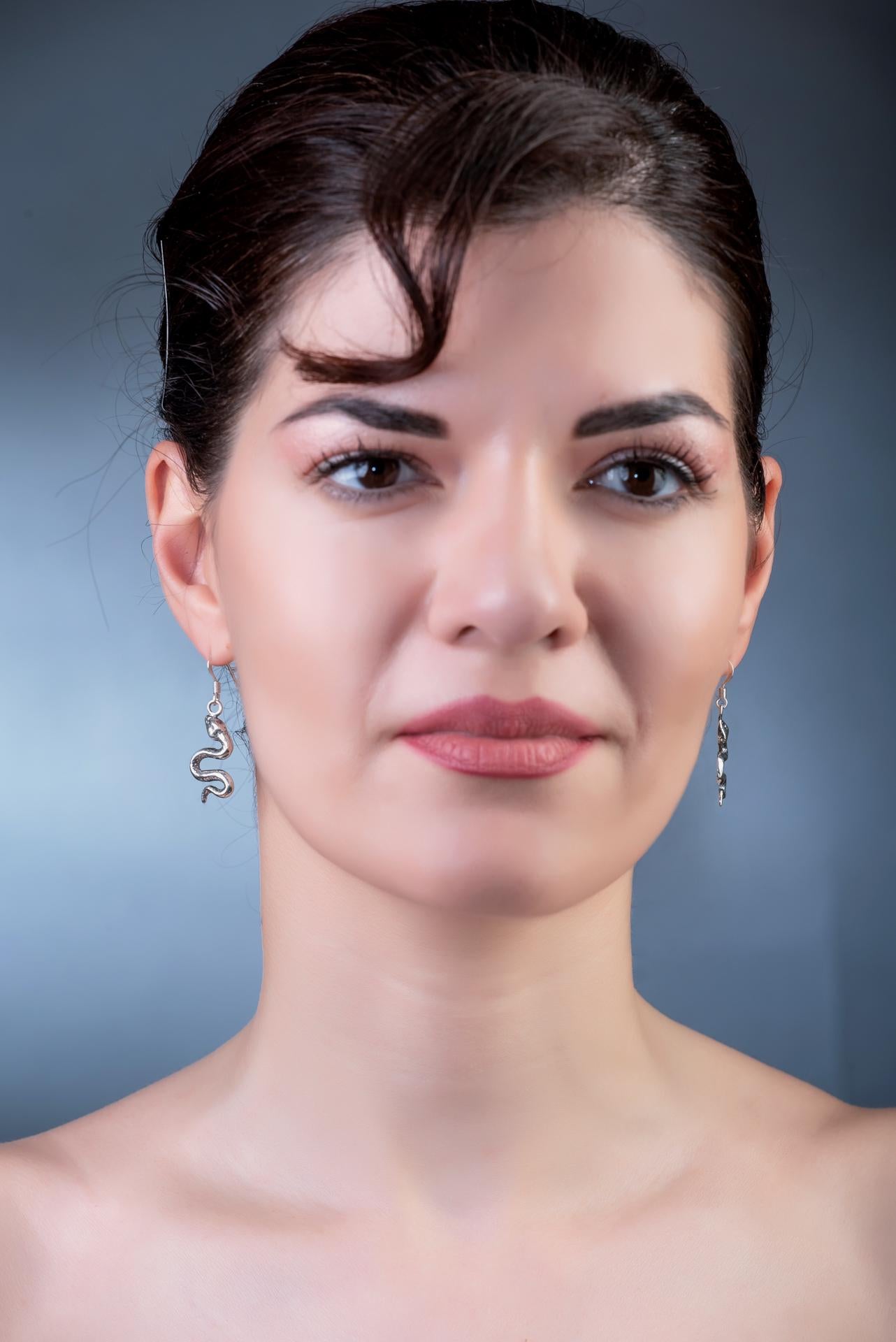 Sterling Silver Snake Earrings: Greek Mythology Serpent Jewelry