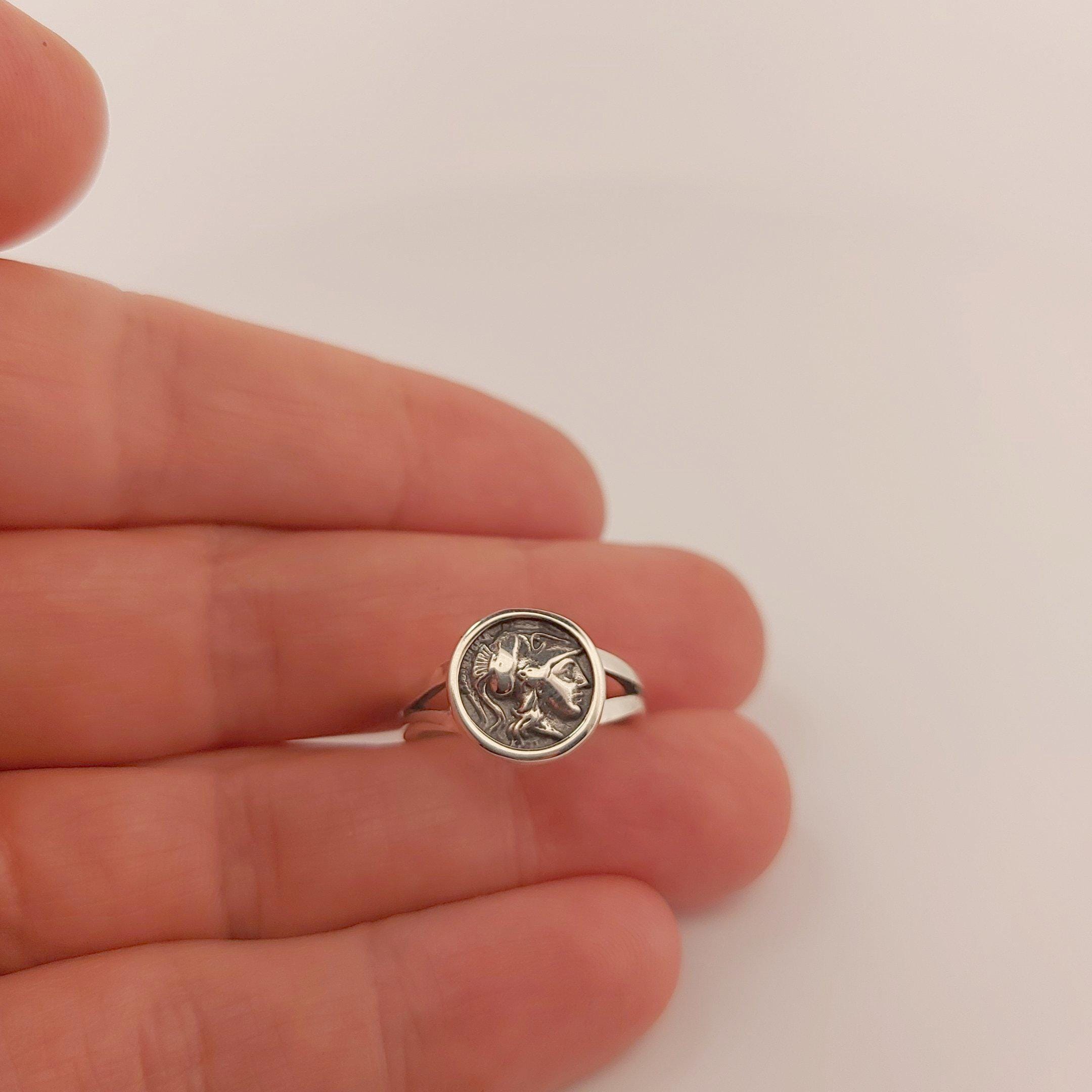 Goddess Athena Signet Ring, Sterling Silver, Greek Mythology Design