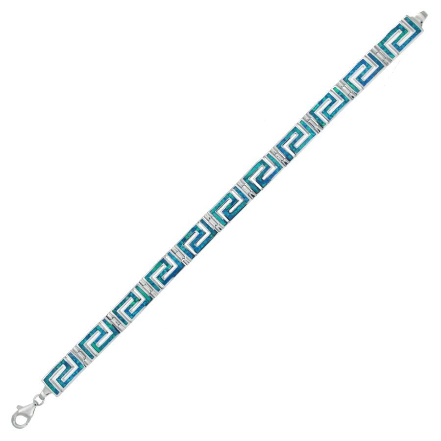 Blue Opal Greek Key Bracelet, Sterling Silver 925, Meander Design