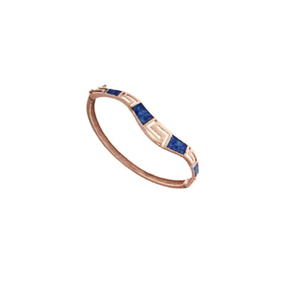 Blue Opal Silver Bracelet, Greek Key Meander Design Bangle