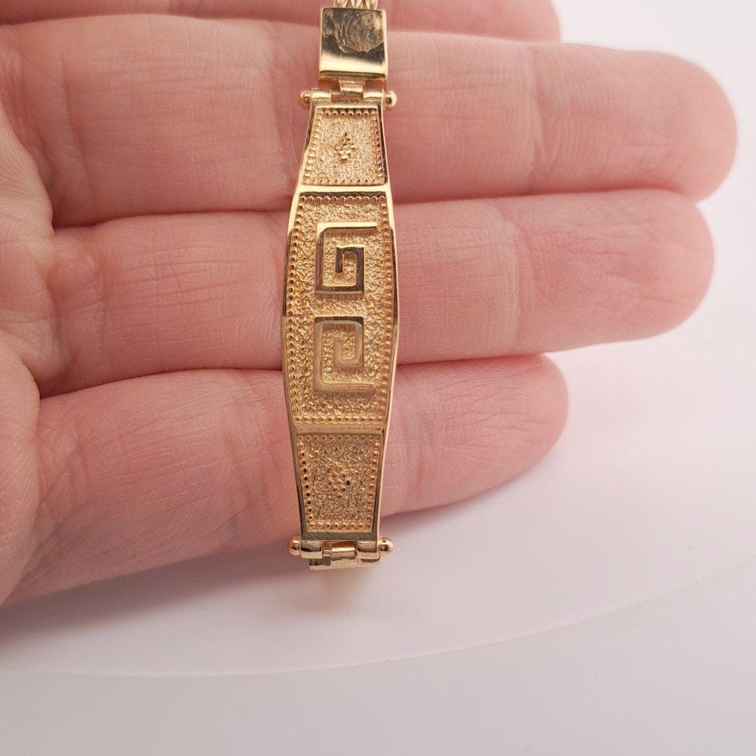 Gold Plated Bracelet – Sterling Silver Byzantine Woven Chain With Greek Key Motif