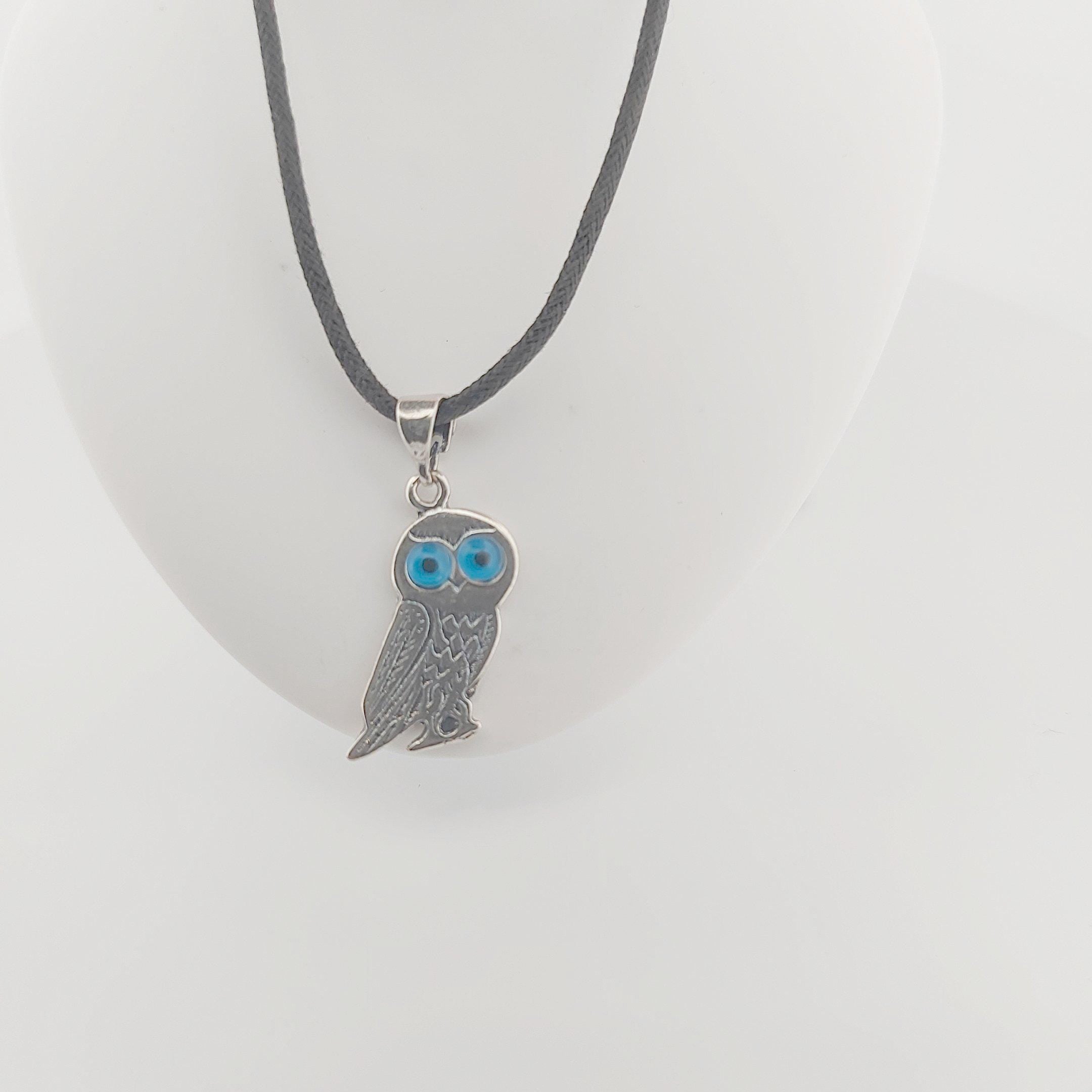 Sterling Silver Greek Owl Pendant: Athena Symbol, Evil Eye