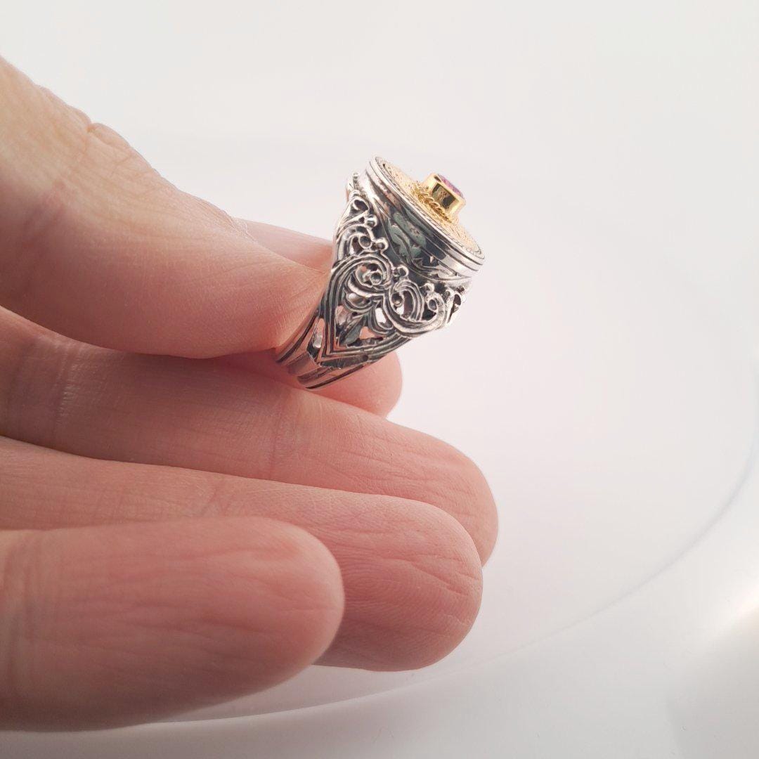 Byzantine Statement Ring – Gold Plated Ruby Gemstone Sterling Silver Band