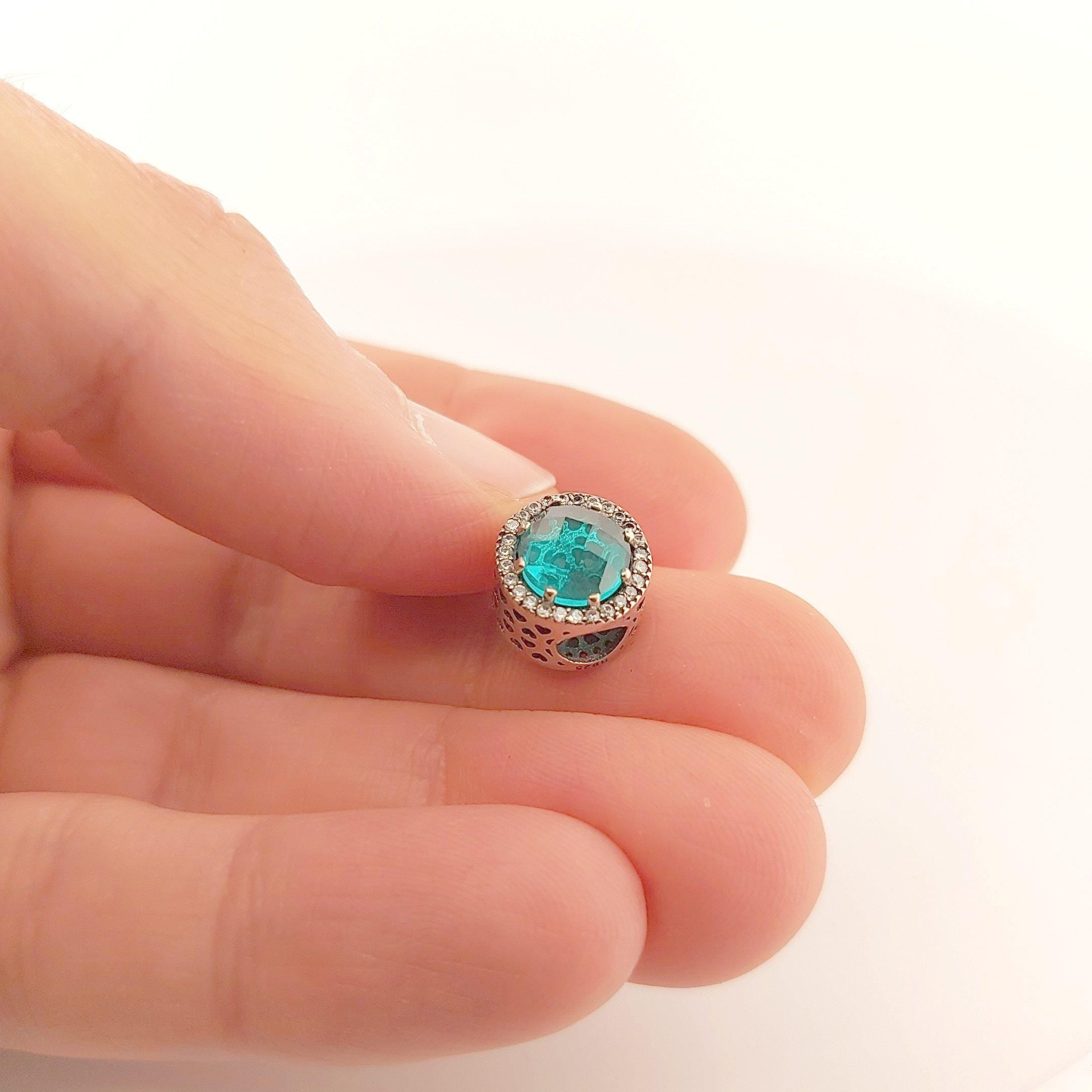 Zircon Silver Charm Bead, Greek Design Bracelet, Turquoise Crystal. Sterling Silver