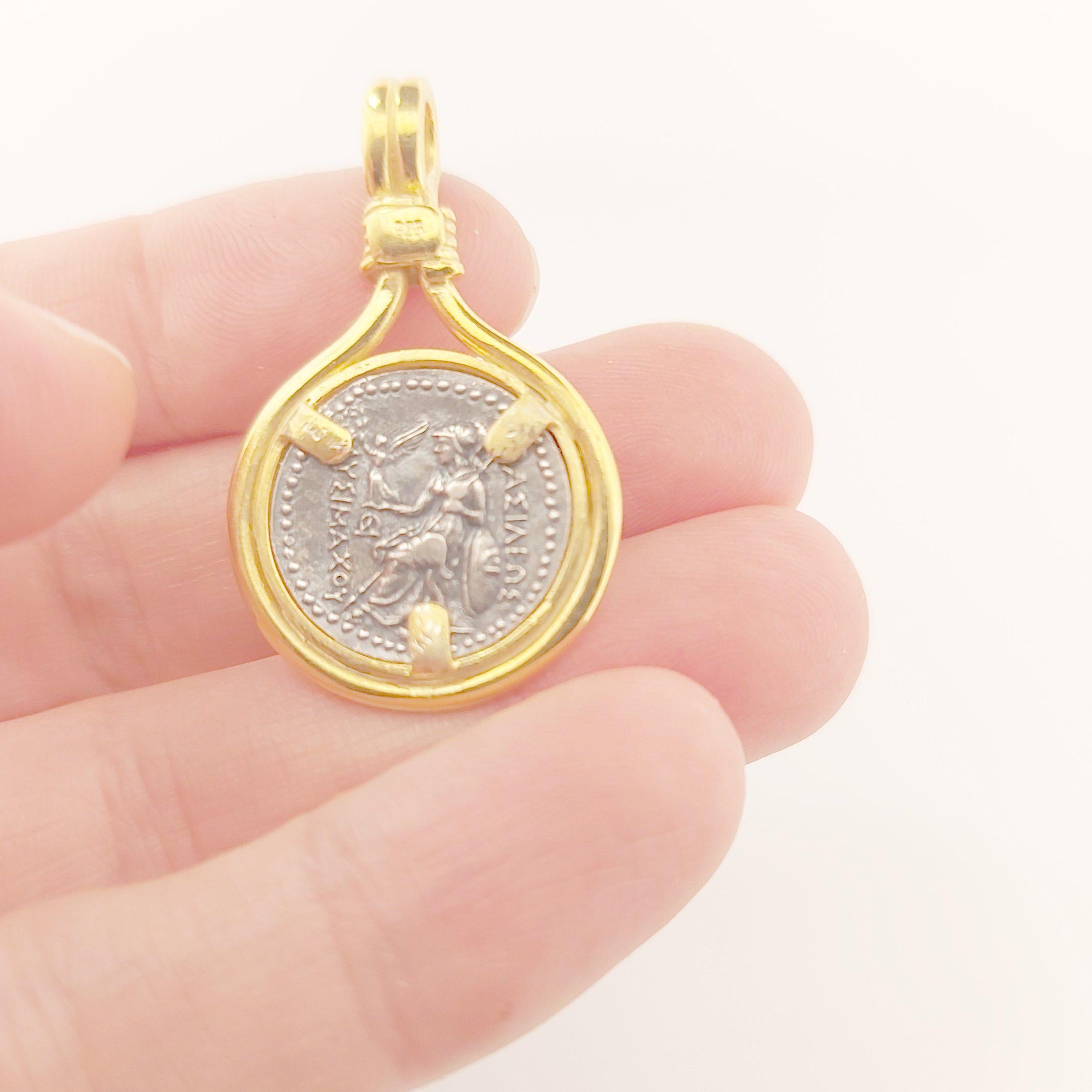 Alexander the Great Ancient Greek Silver Coin Pendant, Gold Plated Frame Design