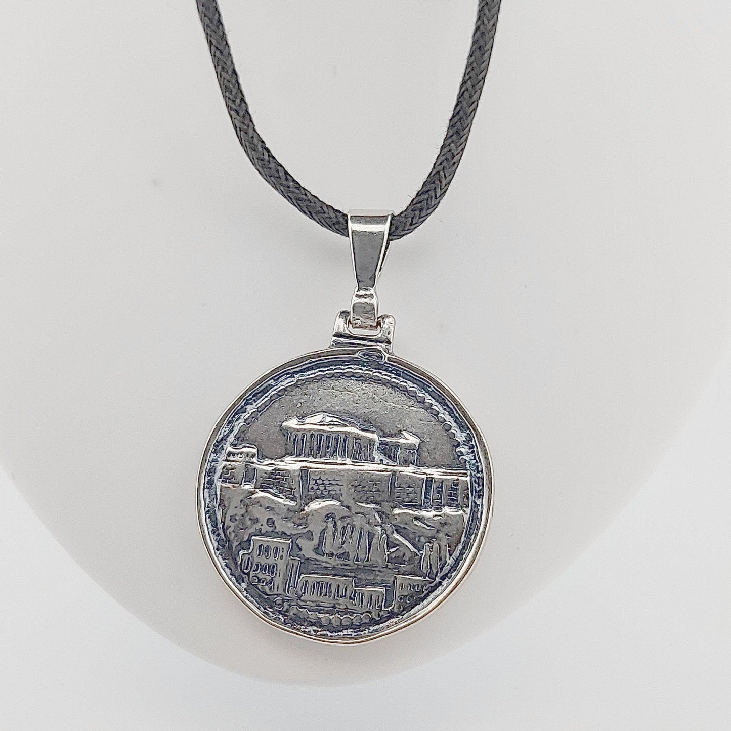 Double-Sided Silver Pendant: Acropolis Parthenon & Athenian Owl