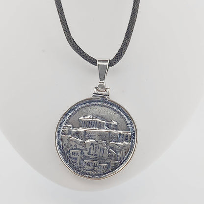 Double-Sided Silver Pendant: Acropolis Parthenon & Athenian Owl