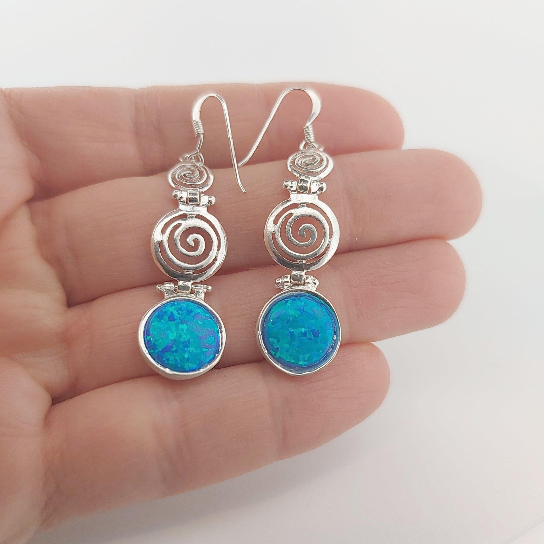 Sterling Silver Greek Spiral Earrings: Meander Key Dangle, Handmade in Greece