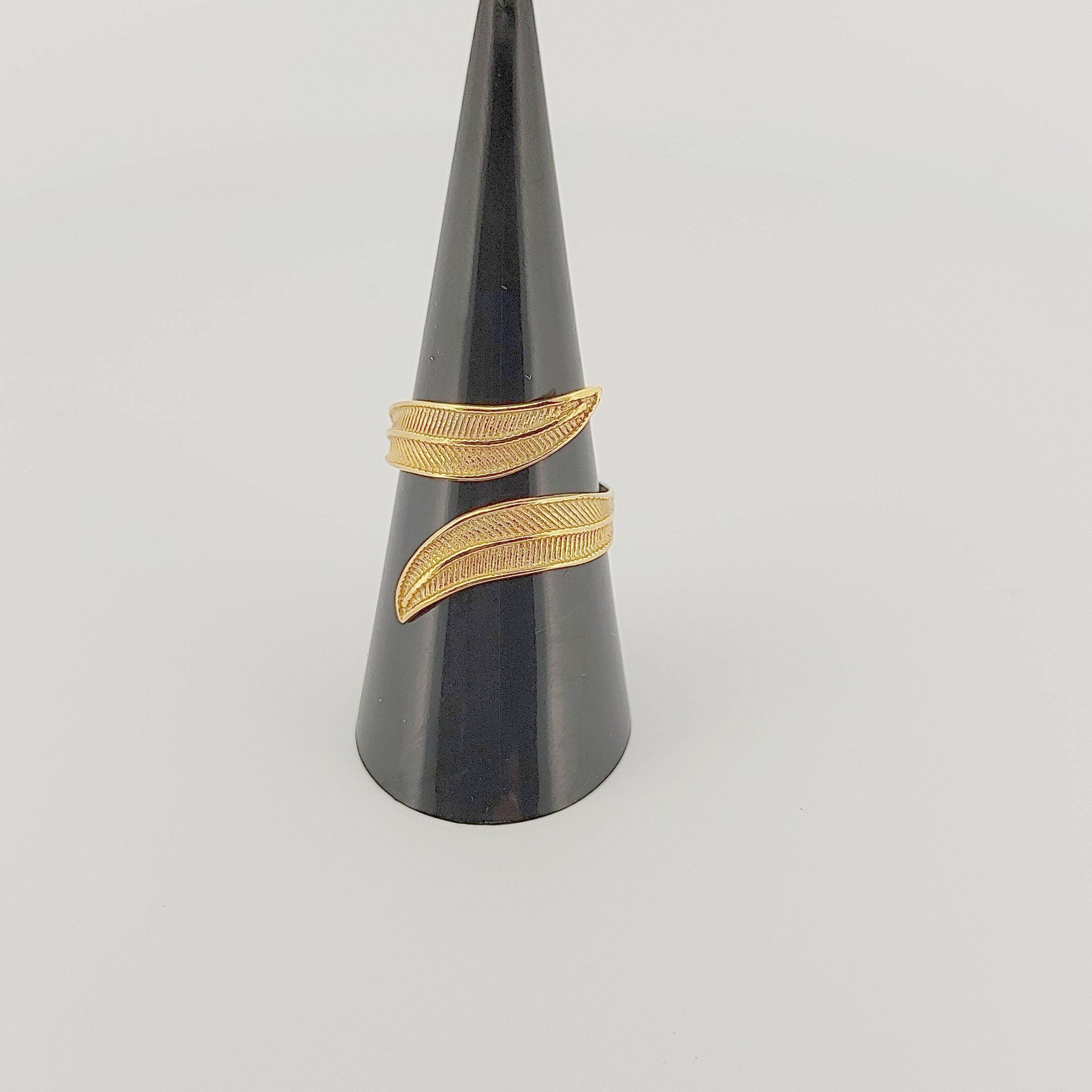 Gold Plated Adjustable Leaf Ring, Greek History Inspired Statement Ring, Ancient Motif