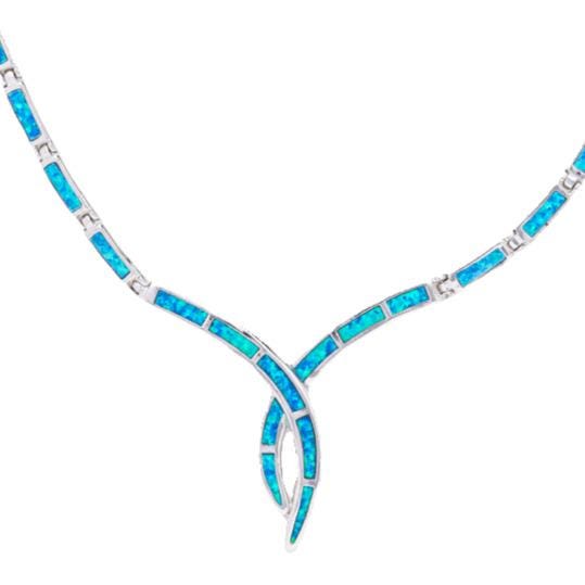 Silver Blue Opal Necklace, Greek Inspired Design