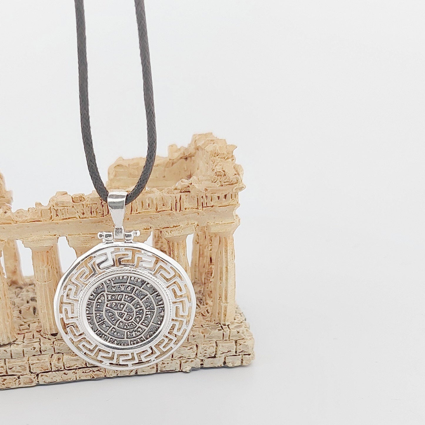 Sterling Silver Phaistos Disc Necklace: Ancient Minoan Symbol