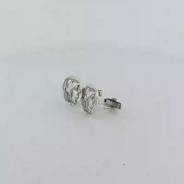 Sterling Silver 925 Ancient Greek Athena Coin Cufflinks, Round, Men's