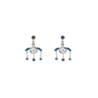 Silver Minoan Bees Dangle Earrings: Blue Opal, Greek History Inspired