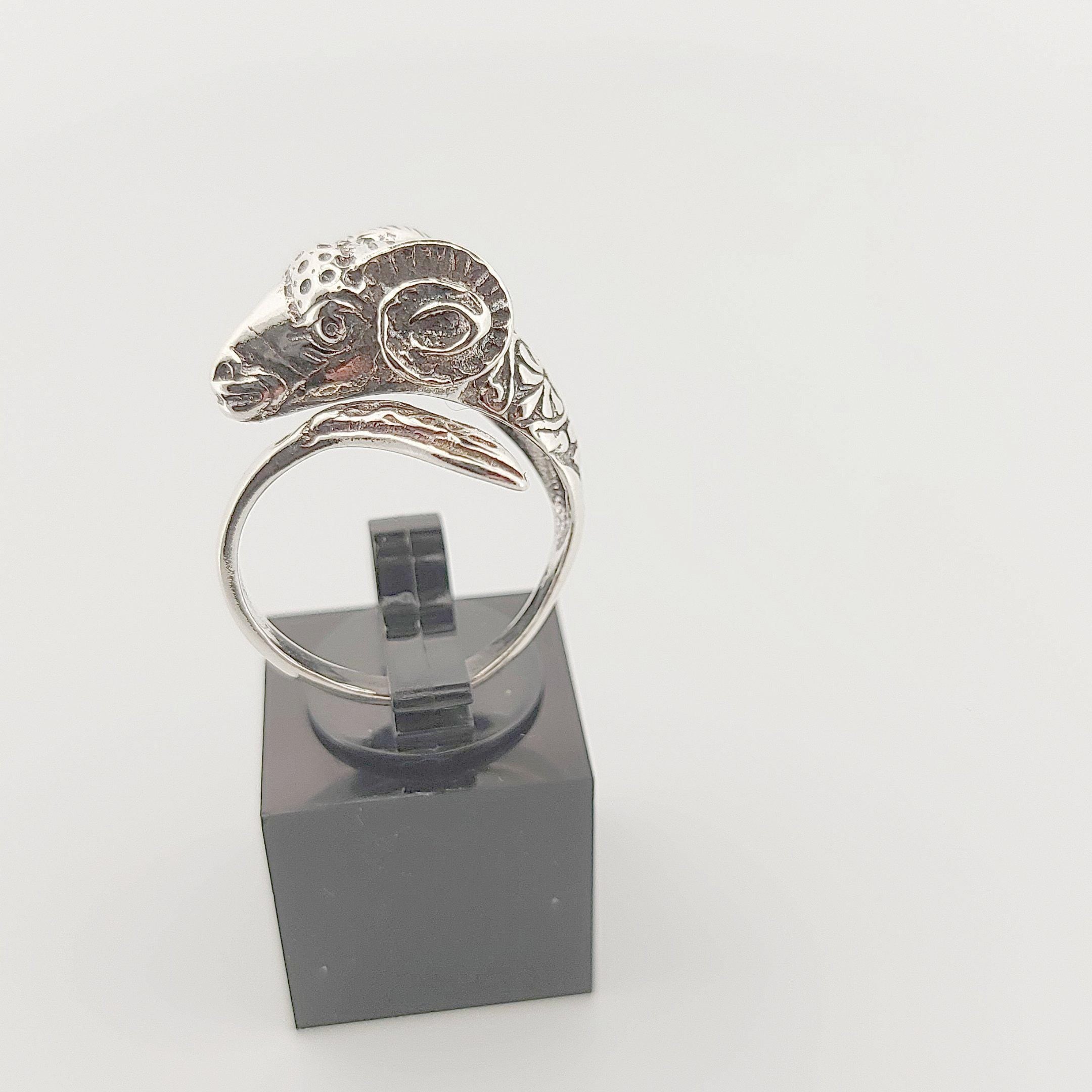 Silver Ram Head Ring: Adjustable Greek Mythology Statement Ring