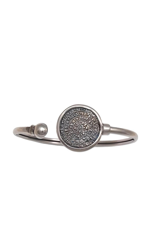 Sterling Silver Phaistos Disc Bracelet: Ancient Minoan Design