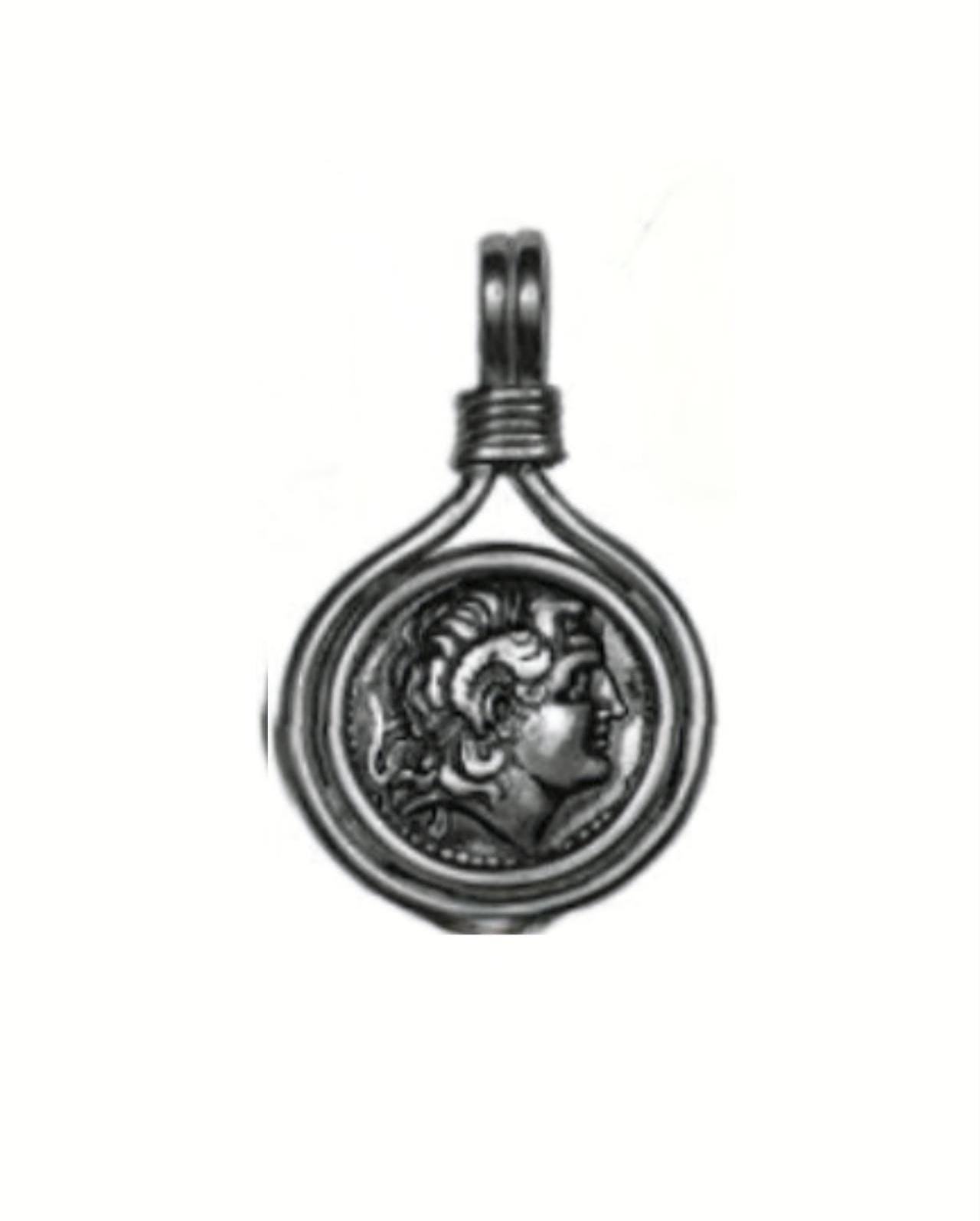 Alexander the Great Ancient Greek Silver Coin Pendant, Sterling Silver Frame Design