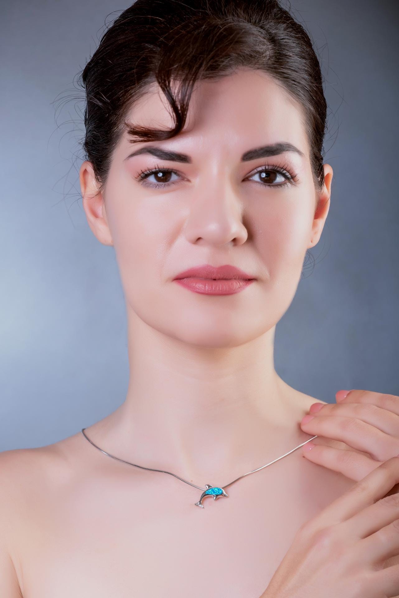 Sterling Silver 925 Blue Opal Dolphin Charm, Greek Mythology Inspired