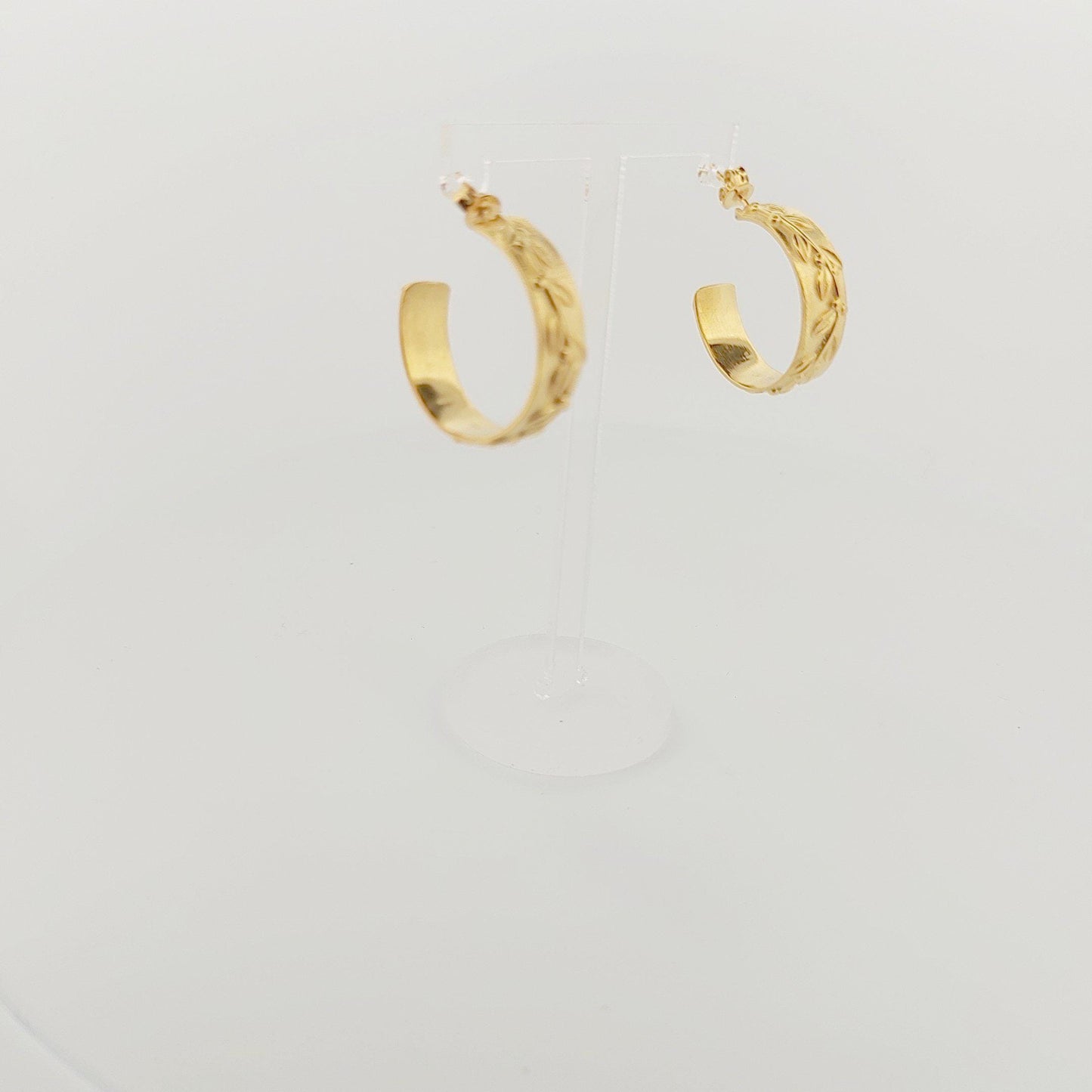 Gold Plated Olive Branch Hoop Earrings: Greek Motif Design