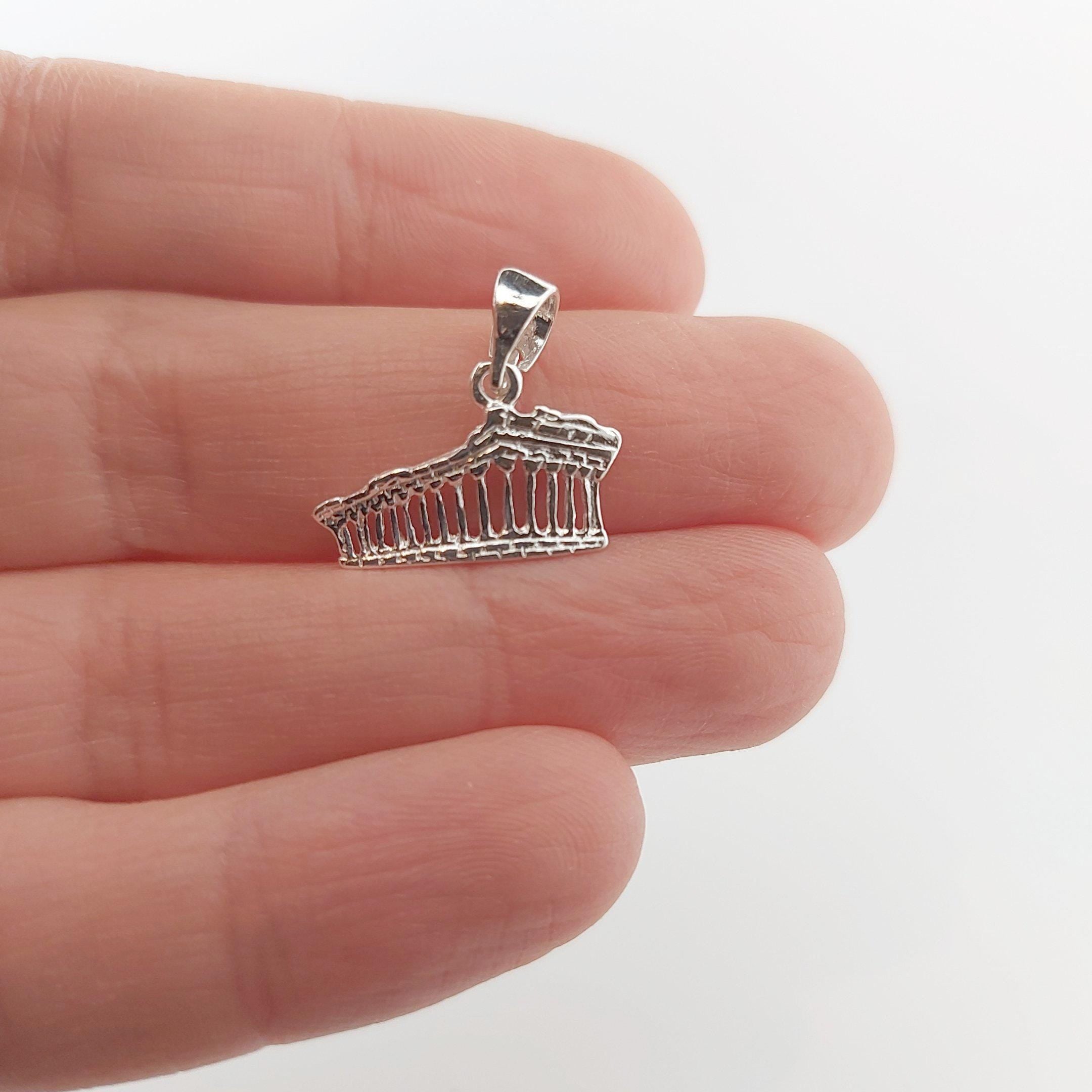 Greek Parthenon Silver Charm Pendant, Ancient Acropolis Temple Design