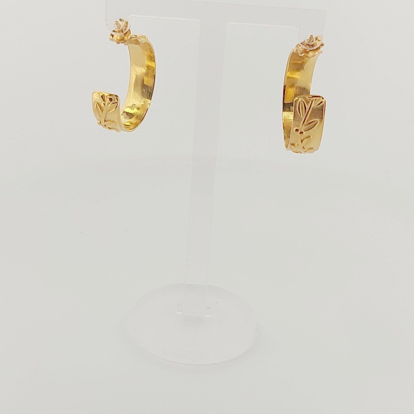 Gold Plated Olive Branch Hoop Earrings: Greek Motif Design