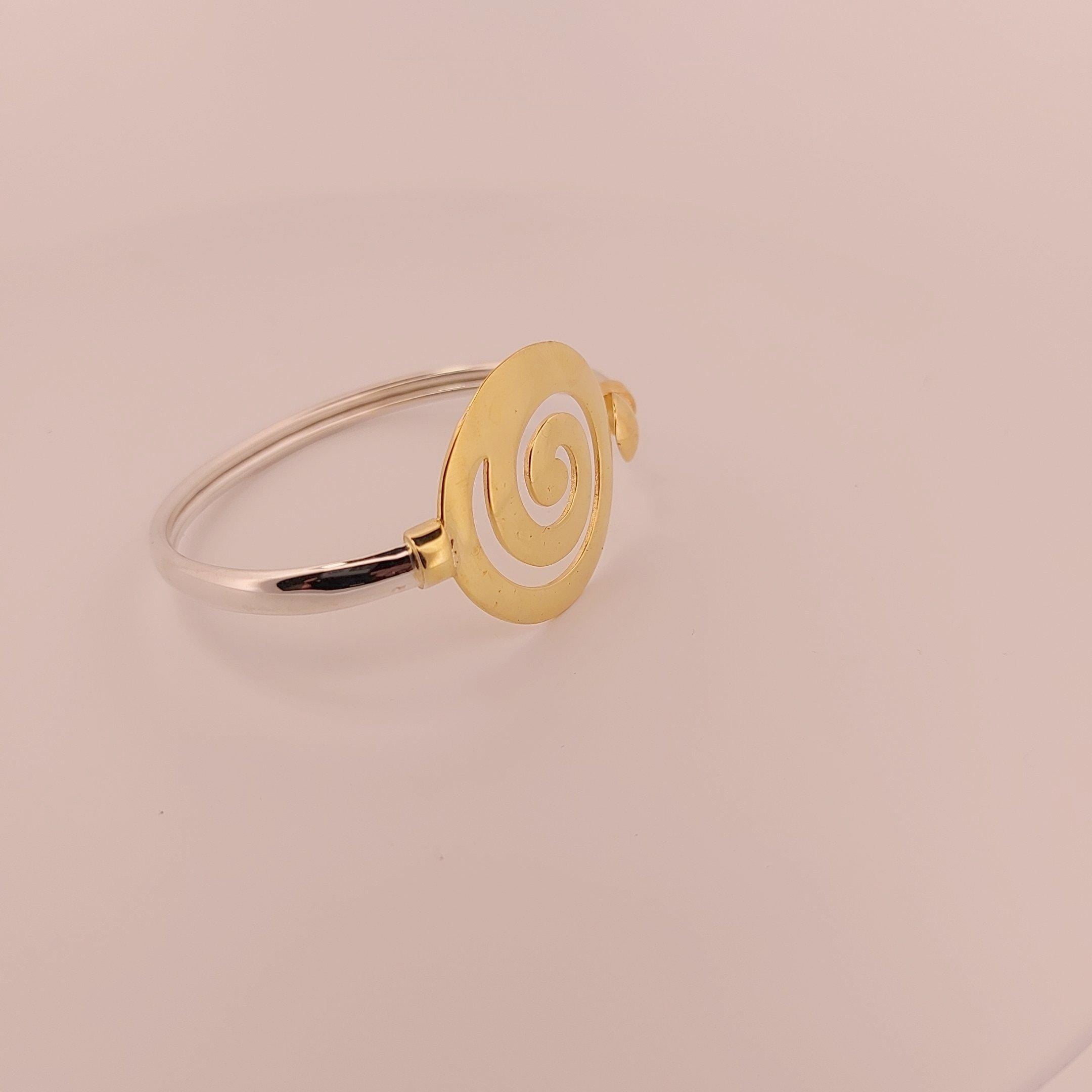 Gold Plated Spiral Bangle Bracelet: Greek Key Meander Design