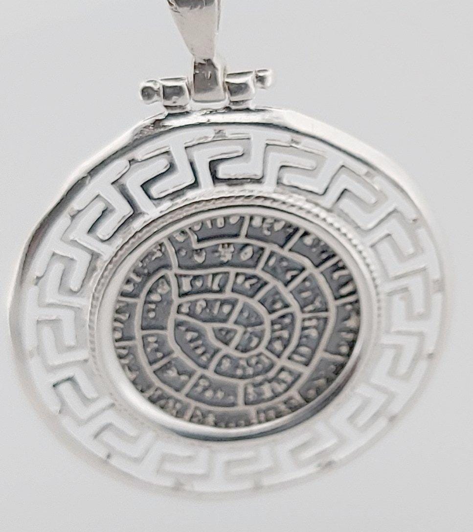 Sterling Silver Phaistos Disc Necklace: Ancient Minoan Symbol