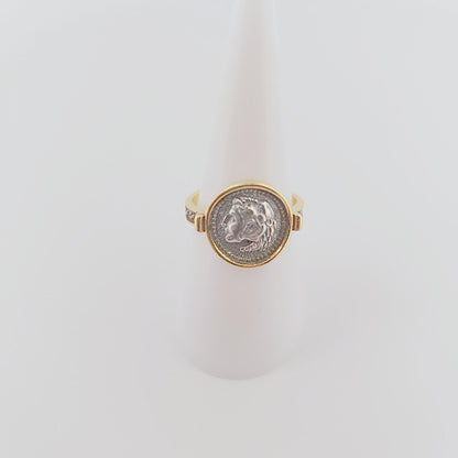 Alexander the Great Ring, Silver Gold Plated Ring, Greek History Coin Design