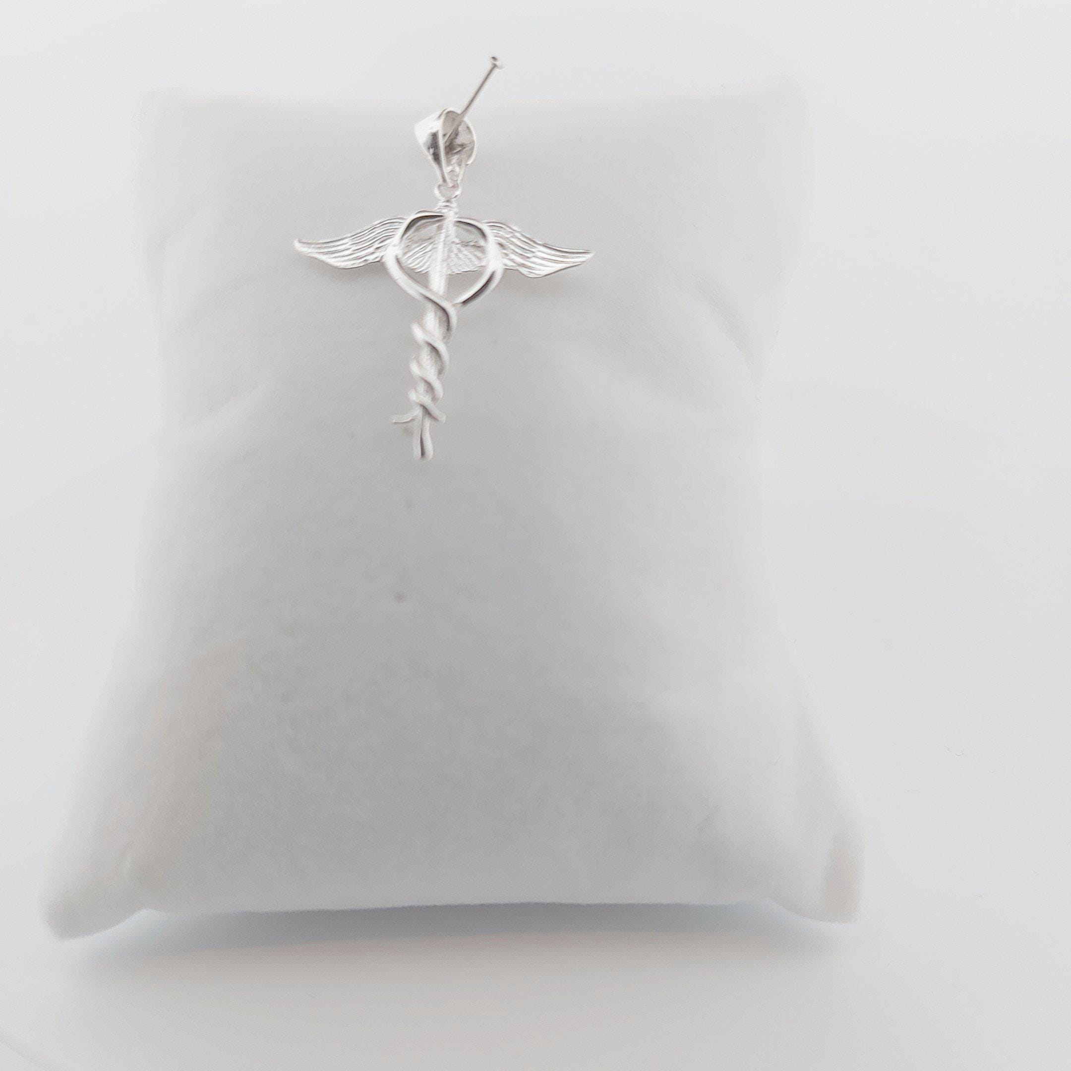 Sterling Silver Caduceus Medical Symbol Pendant, Wings and Snake Design