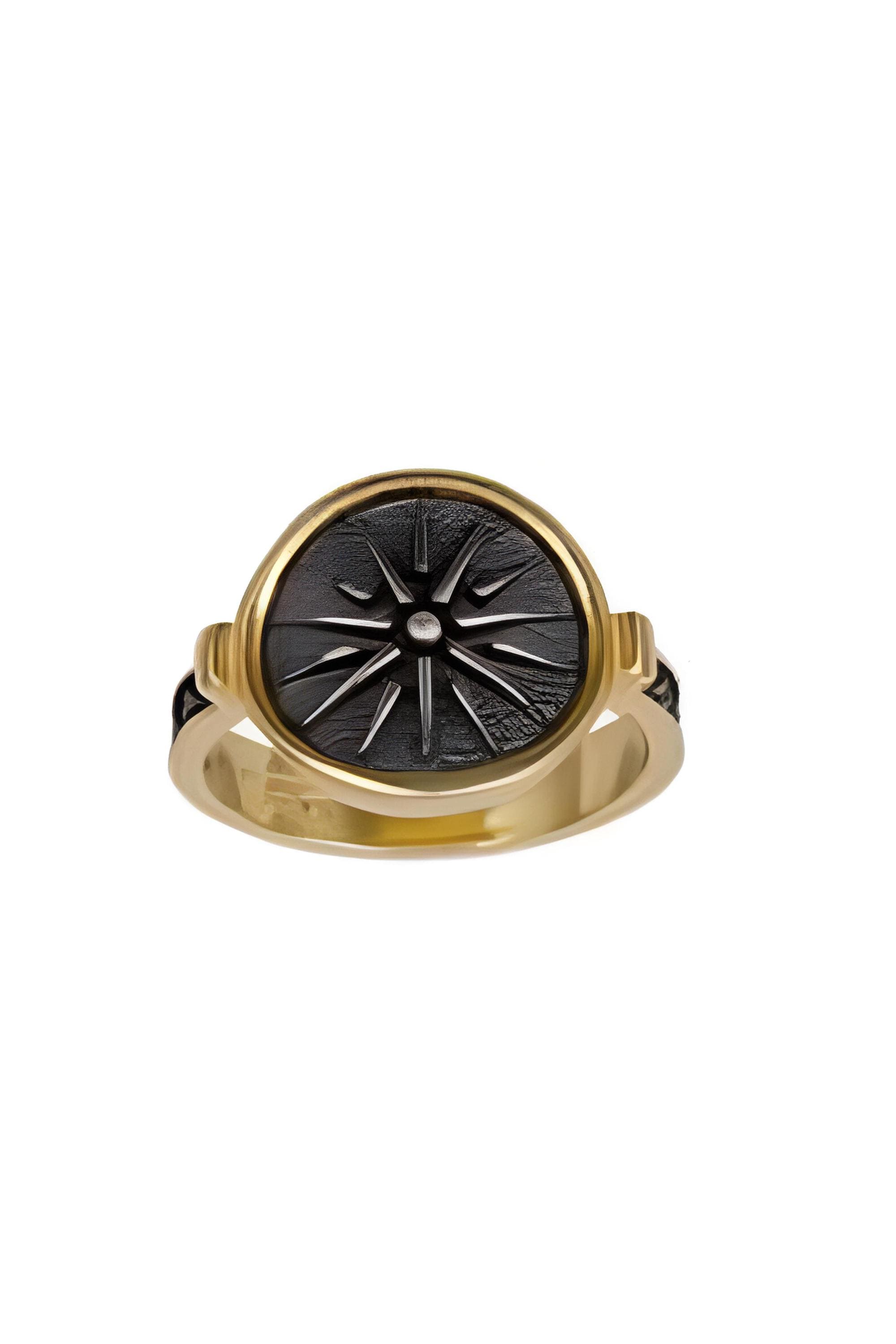 Macedonian Star Signet Ring, Silver Gold Plated, Greek Motif Design