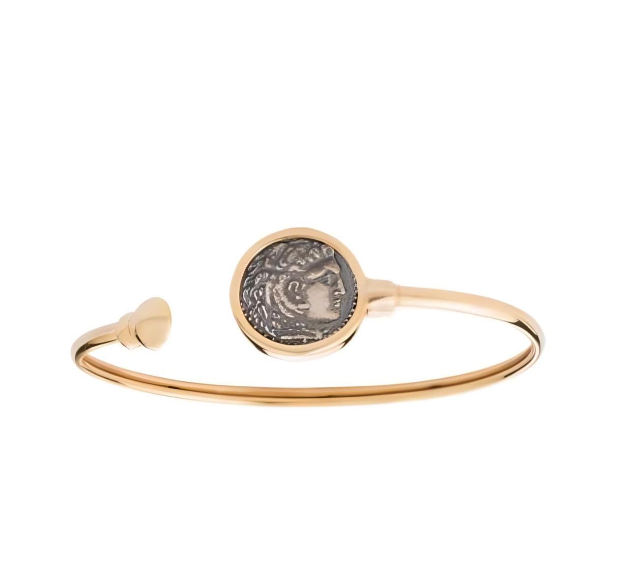 Alexander the Great Bracelet, Silver and Gold Plated, Greek Coin Bangle