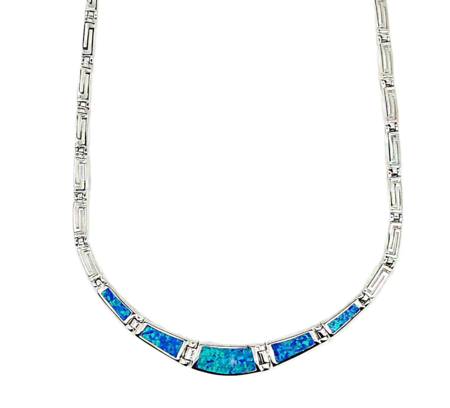 Sterling Silver Blue Opal Collar Necklace, Greek-Inspired Design
