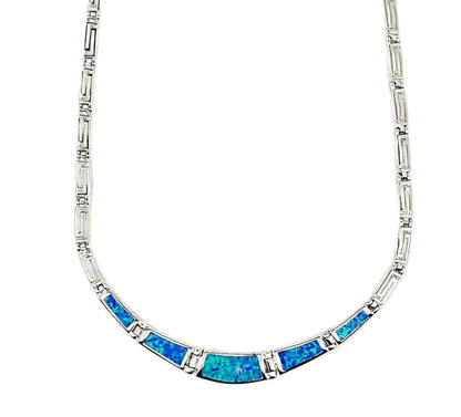Sterling Silver Blue Opal Collar Necklace, Greek-Inspired Design