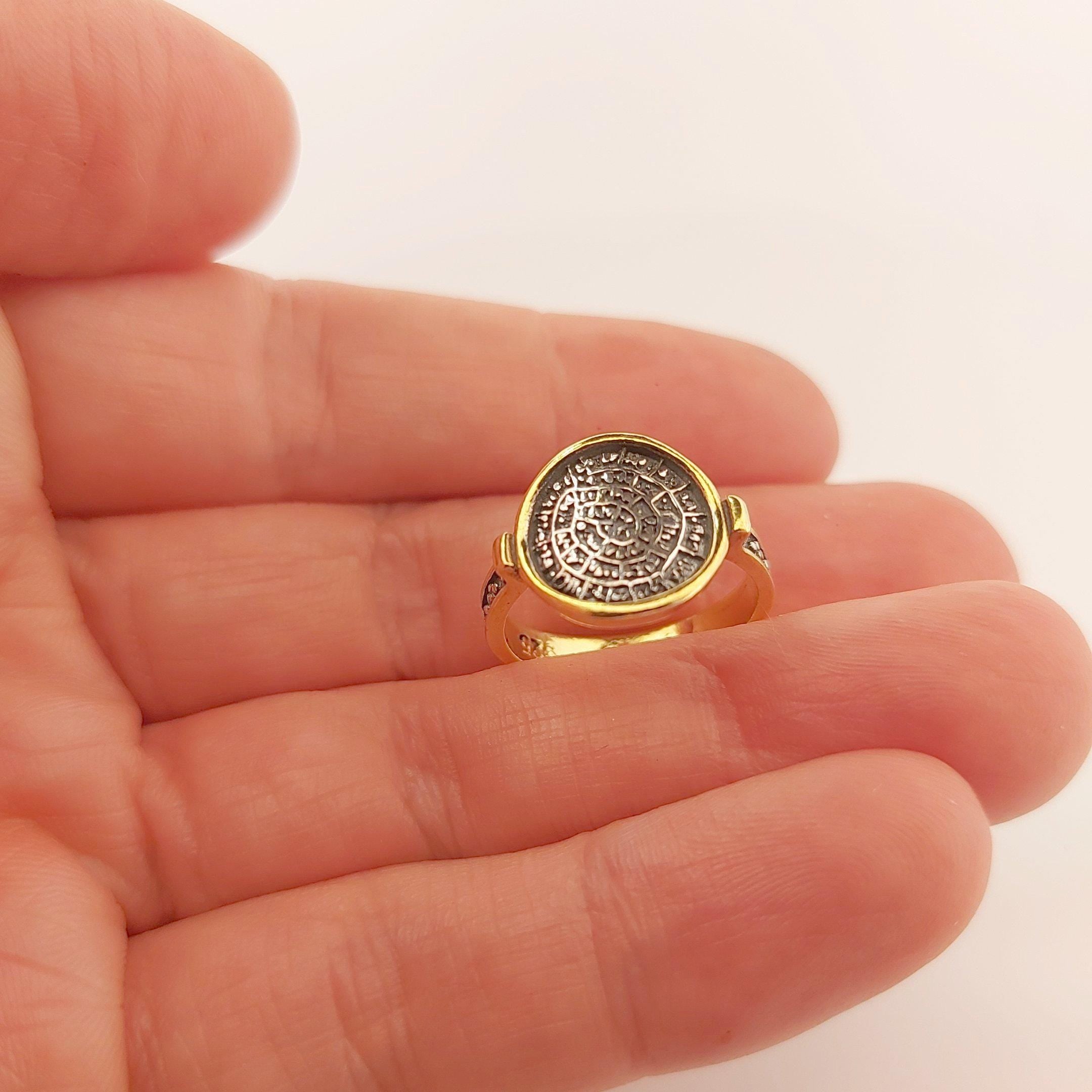 Phaistos Disc Ring, Gold Plated Ancient Greek Design, Statement Ring