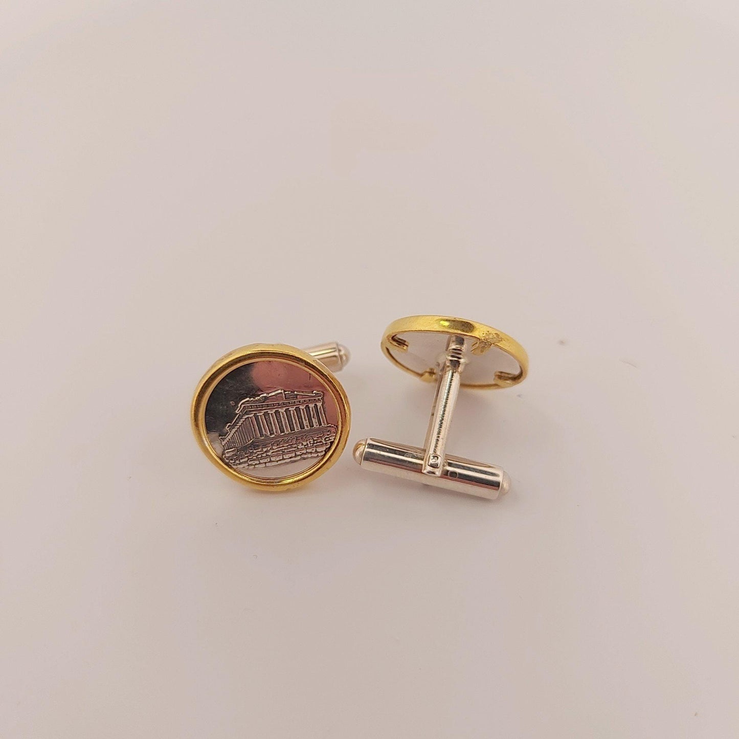 Parthenon Cufflinks: Silver & Gold Plated Acropolis Design
