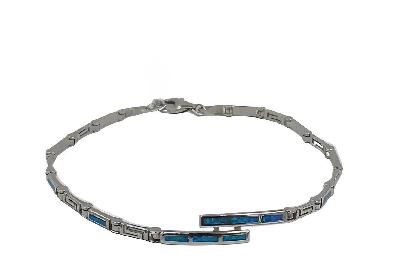 Blue Opal Greek Key Bracelet, Meander Design Bracelet