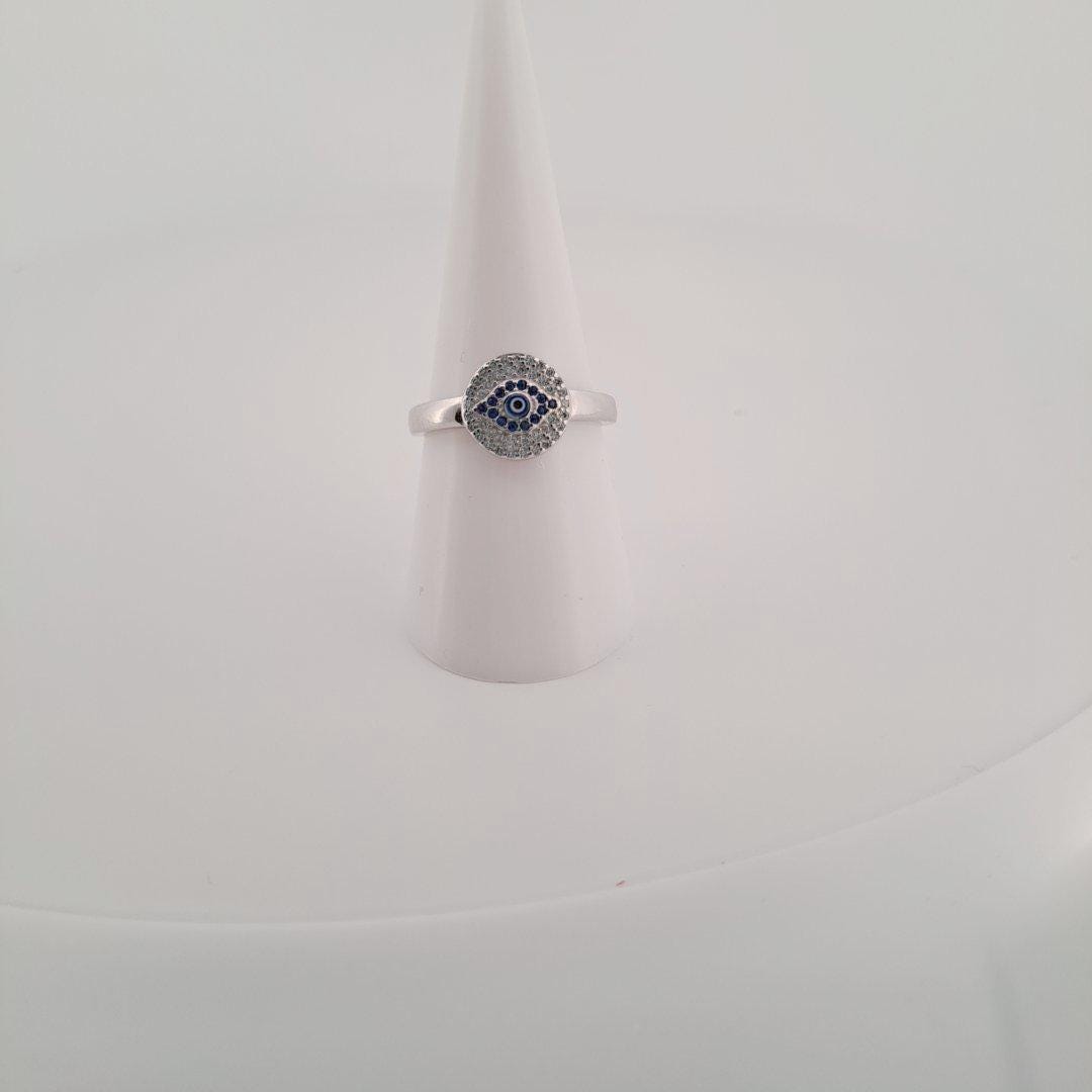 Evil Eye Ring Silver 925 – Blue Zircon Halo Protection Charm Jewelry