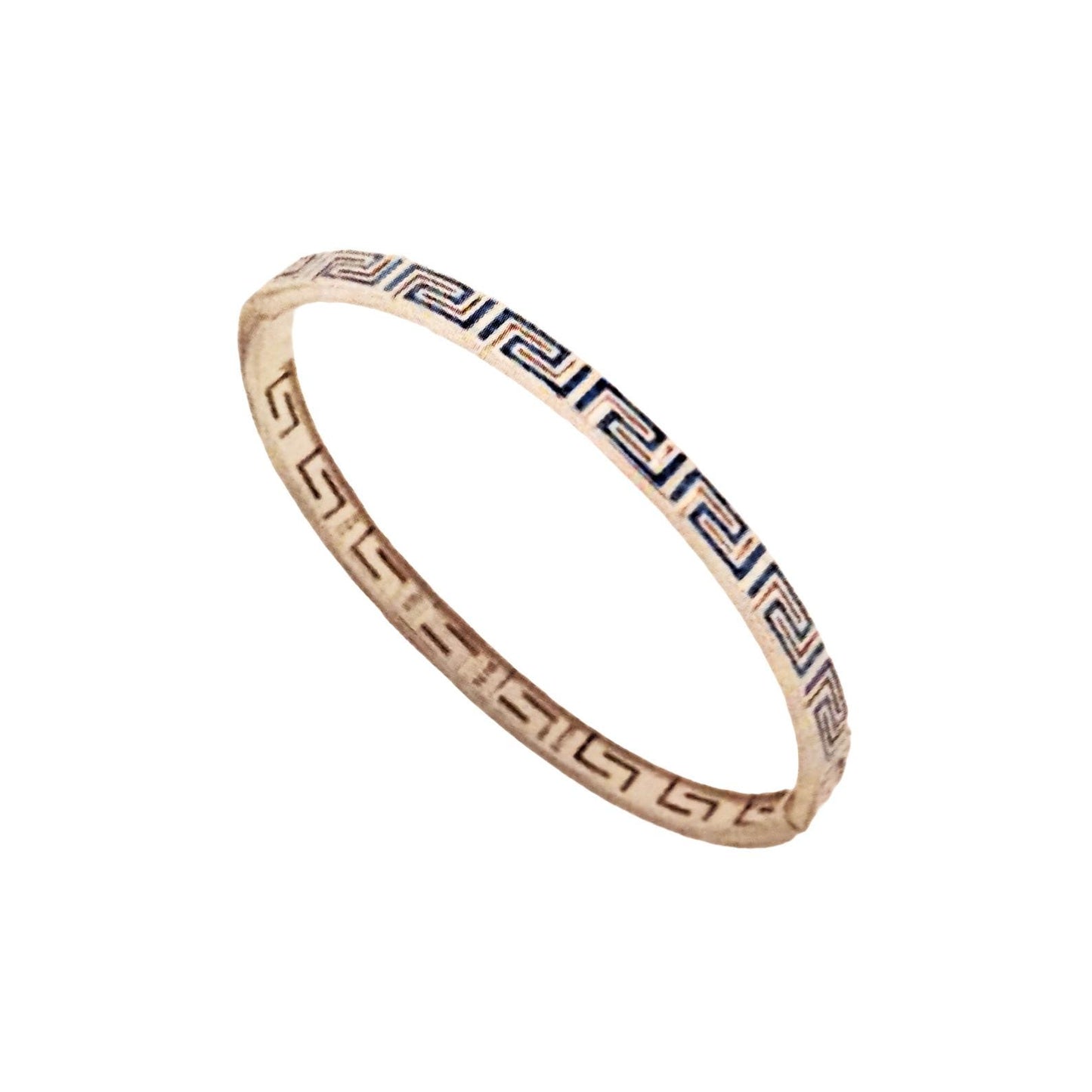 Blue Opal Silver Bracelet, Greek Key Design, Meander Motif Bangle