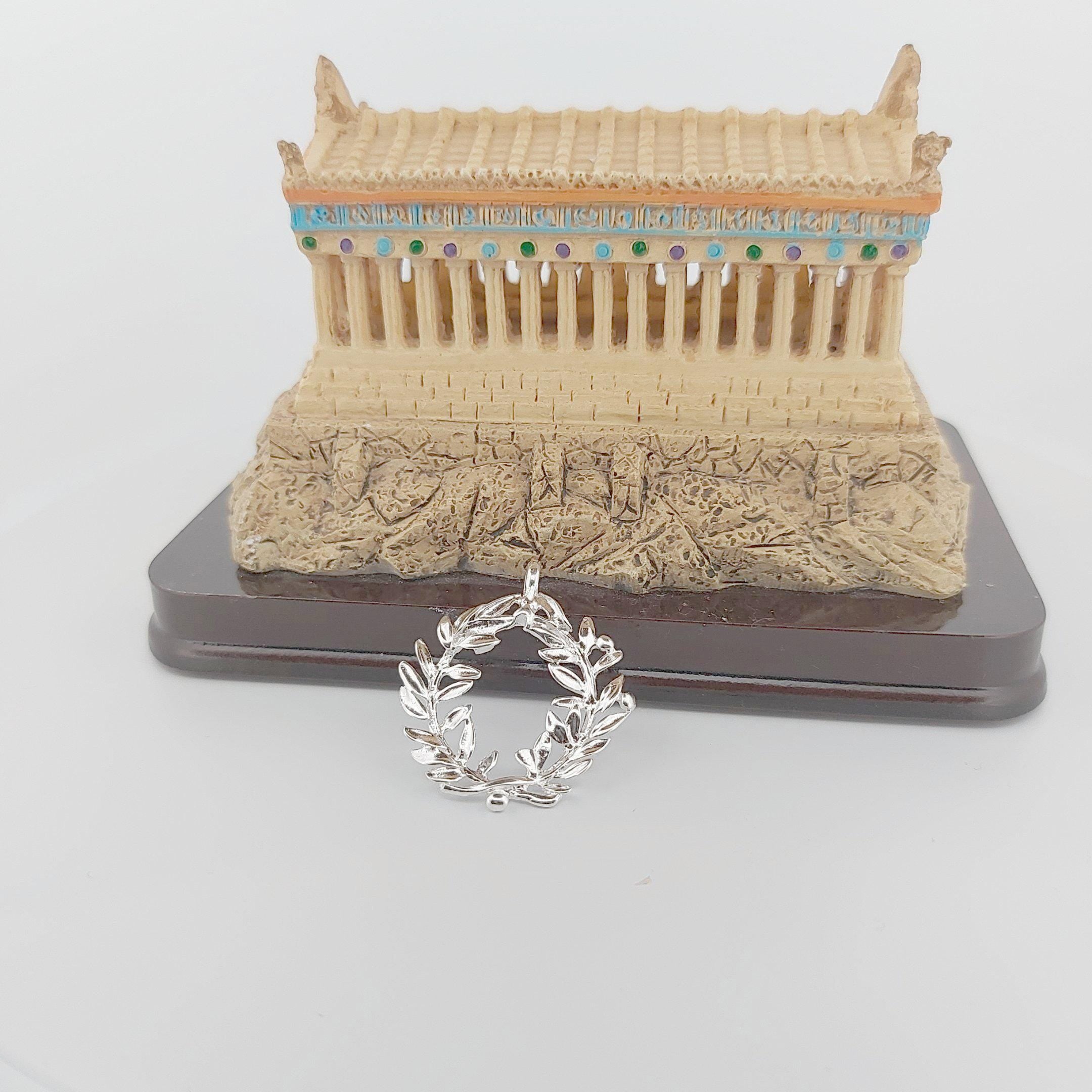 Greek Olive Wreath Sterling Silver Pendant, Leaf Silver Charm