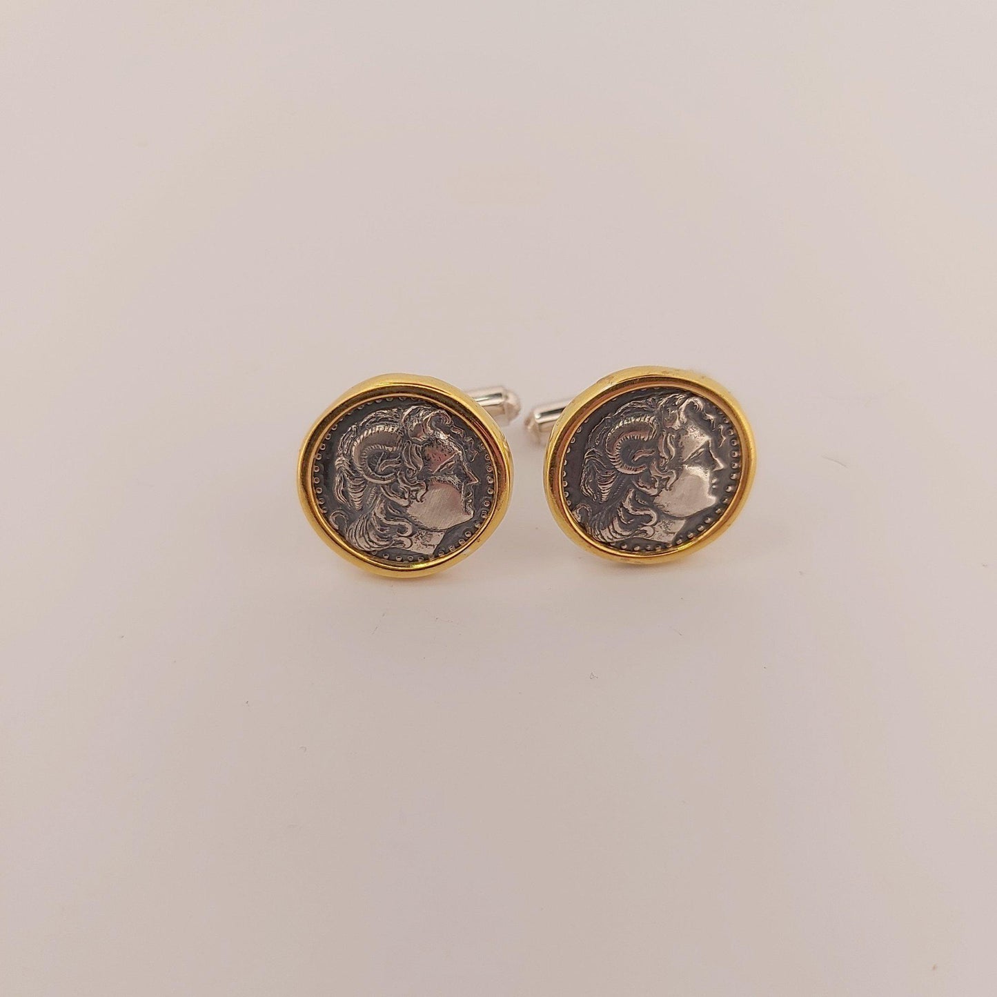 Alexander the Great Coin Cufflinks, Silver and Gold Plated, Greek Historical Design, Greek Coin Cufflinks, Antique Cufflinks,Men's Cufflinks