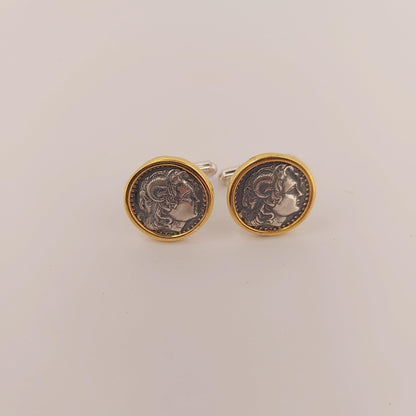 Alexander the Great Coin Cufflinks, Silver and Gold Plated, Greek Historical Design, Greek Coin Cufflinks, Antique Cufflinks,Men's Cufflinks