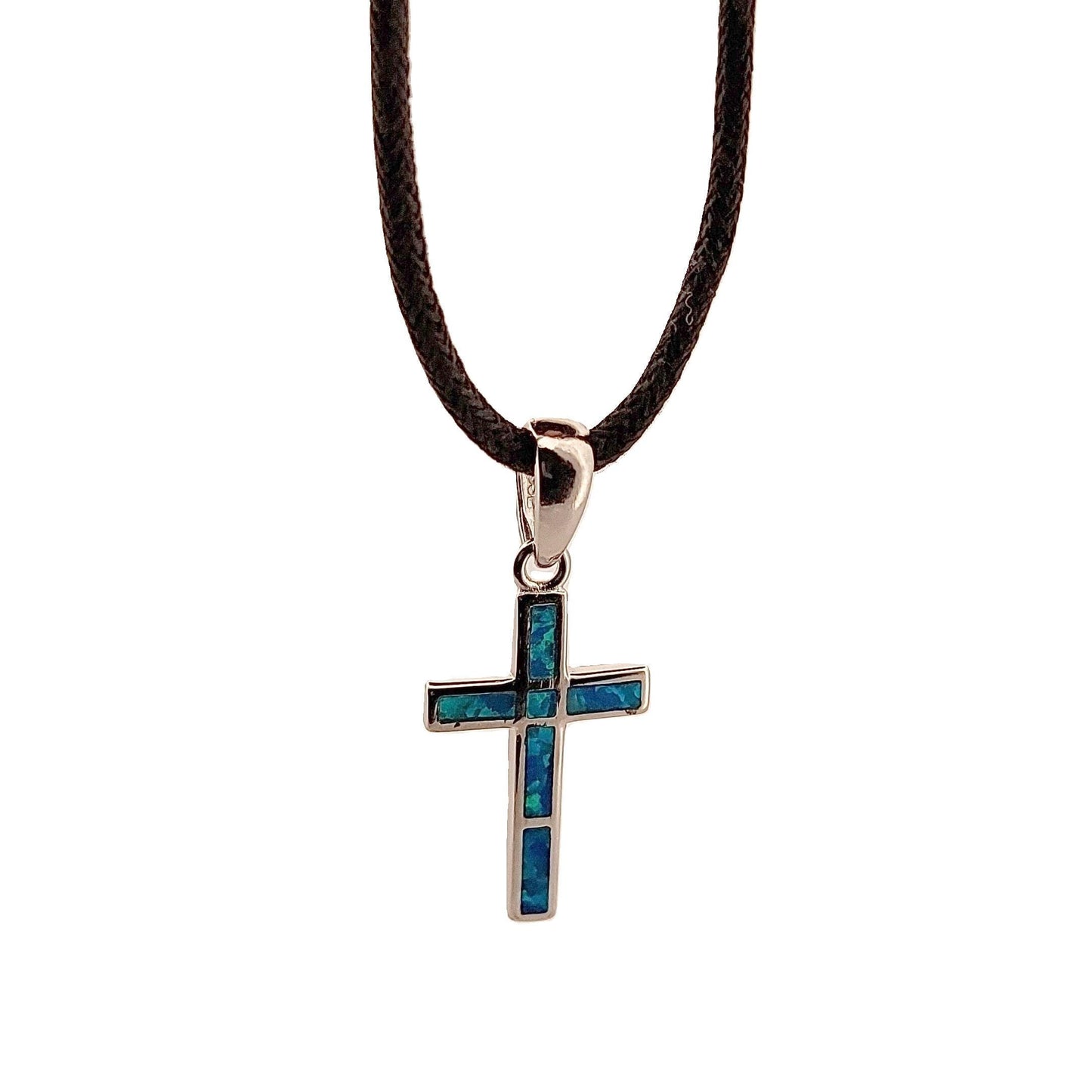 Sterling Silver Blue Opal Cross Pendant