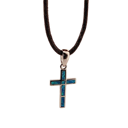 Sterling Silver Blue Opal Cross Pendant