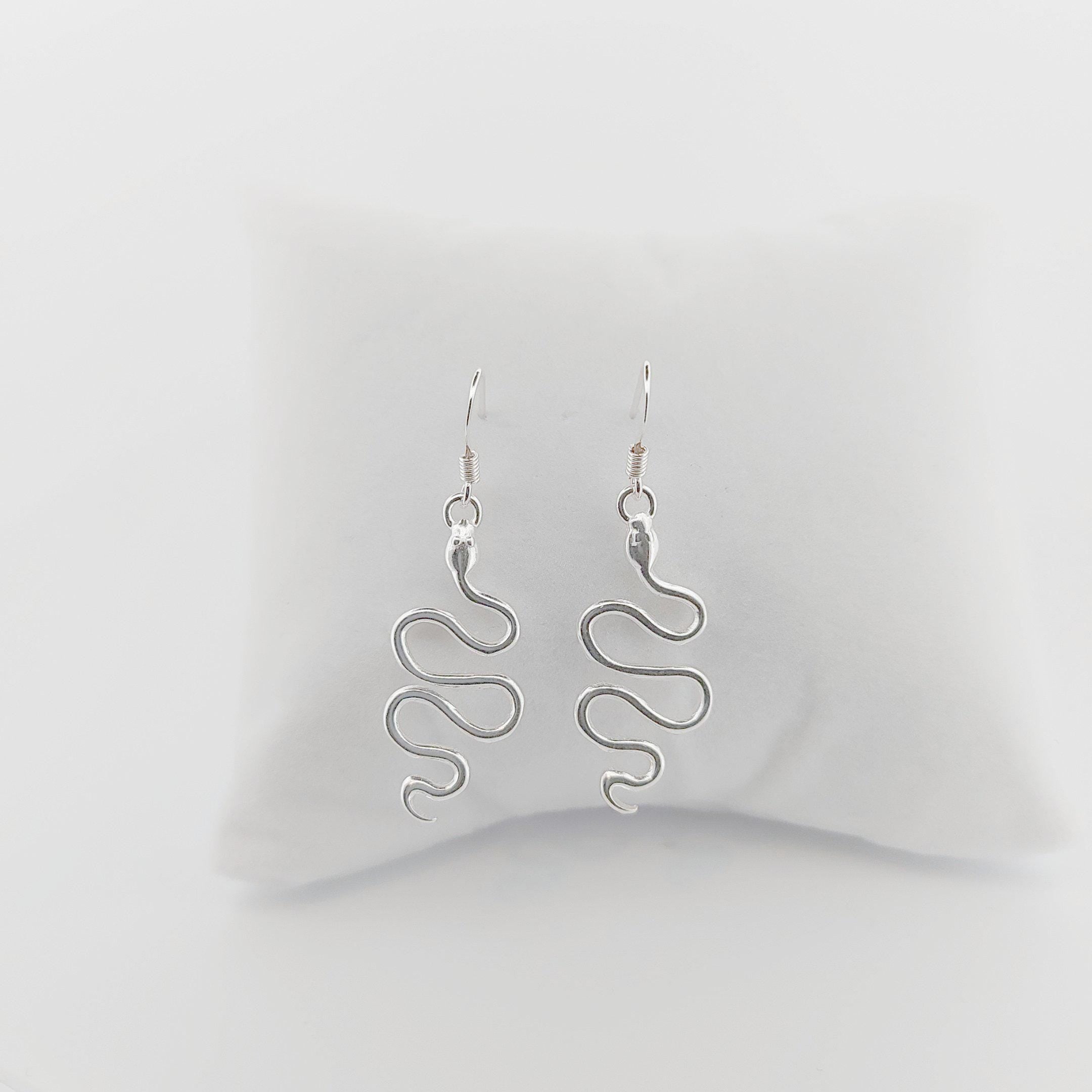 Sterling Silver Snake Dangle Earrings: Mythological Serpent Design